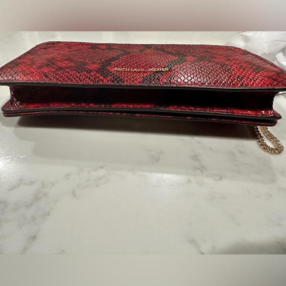 NWT Michael Kors Ellie Medium Shoulder Flap Python Embossed Red Leather Bag - Picture 7 of 12